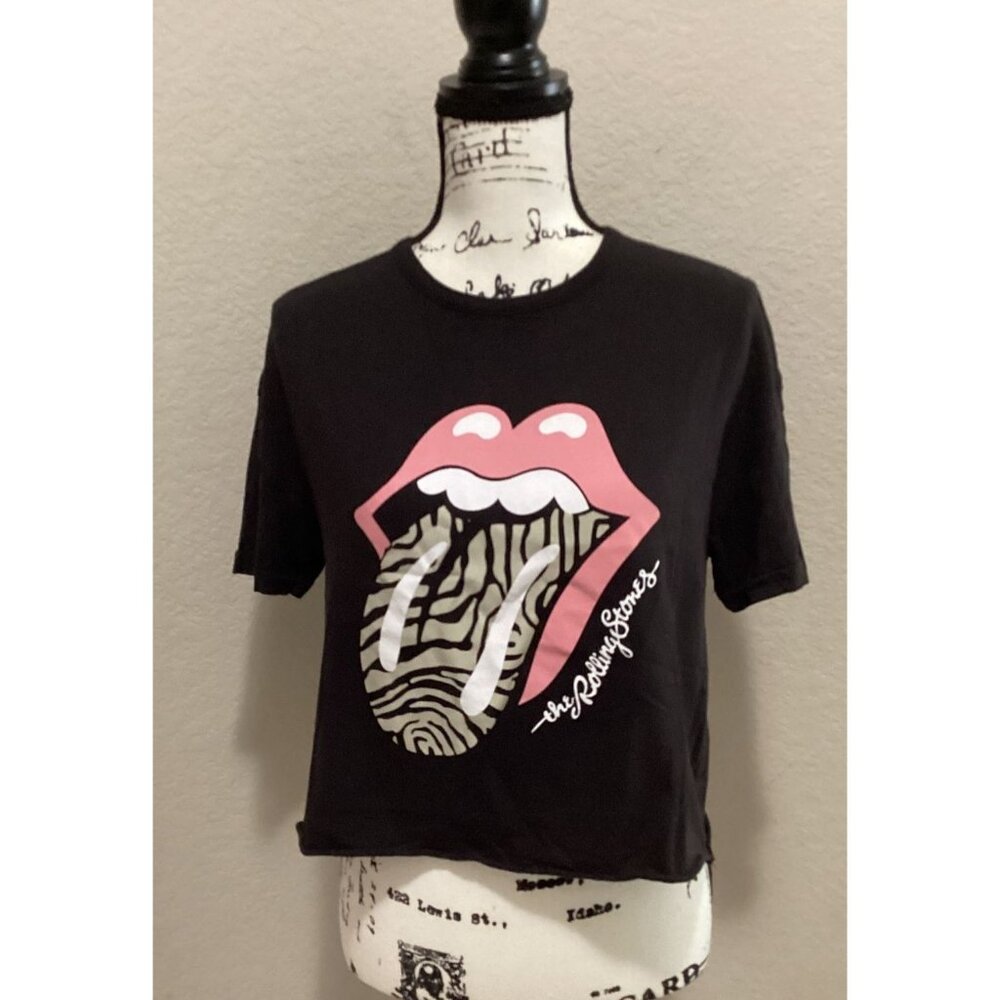 Rolling Stones Cropped T-Shirt  Black  Womens  Size S